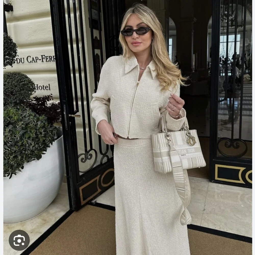 Zara Tweed Bomber Jacket Cream Size XS - Picture 8 of 16